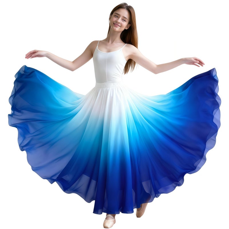 Baisdan Belly Dance Skirt for Women, Dancing Skirt Belly Dancer Outfit, Flowy Long Gypsy Skirts, Halloween Costume Gift (One Size, White Blue) - Image 5