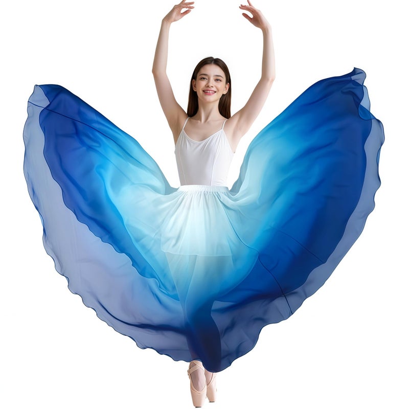 Baisdan Belly Dance Skirt for Women, Dancing Skirt Belly Dancer Outfit, Flowy Long Gypsy Skirts, Halloween Costume Gift (One Size, White Blue) - Image 2