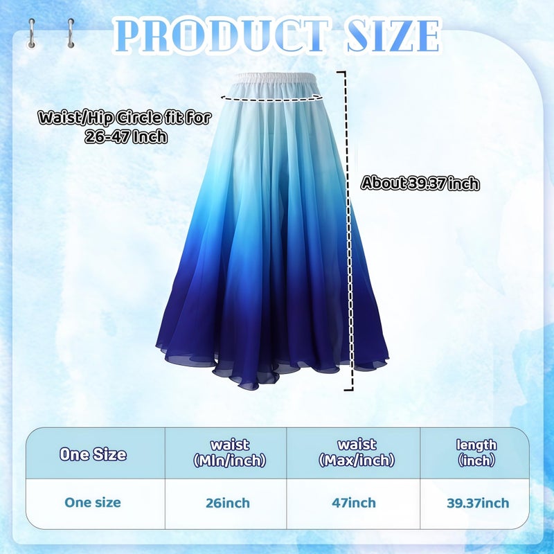 Baisdan Belly Dance Skirt for Women, Dancing Skirt Belly Dancer Outfit, Flowy Long Gypsy Skirts, Halloween Costume Gift (One Size, White Blue) - Image 3