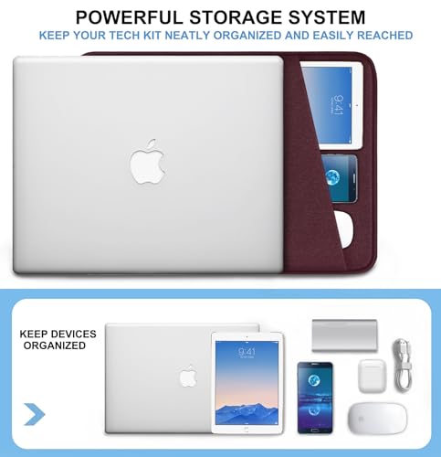 Naukay 15.6 inch Laptop Sleeve, Shockproof Protective Computer Sleeve Cover with Accessories Pocket, Water Resistant Traveling Carrying Laptop Bag Compatible for MacBook Dell HP Acer Lenovo, Magenta - Image 2