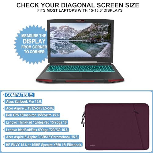 Naukay 15.6 inch Laptop Sleeve, Shockproof Protective Computer Sleeve Cover with Accessories Pocket, Water Resistant Traveling Carrying Laptop Bag Compatible for MacBook Dell HP Acer Lenovo, Magenta - Image 4