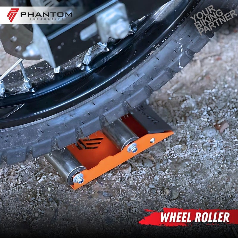 Phantom Heavy-Duty Wheel Roller Variation - Non-Slip Paddock Stand Universal For Bikes Up To 220kg – Quick & Easy Chain Maintenance Tool (Orange) - Image 3