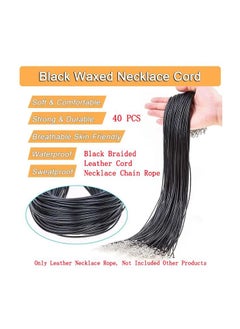 40-Pieces Black Braided Leather Cord Necklace Chain Rope,Leather Necklace Chain Rope with Lobster Claw Clasp,Diameter 2.0MM