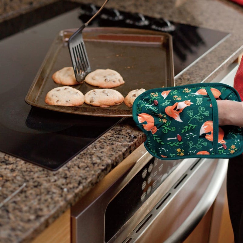 RED LMLDETA Pot Holders Set of 2 Heat Resistant 480â„‰ Kitchen 100% Cotton Comfortable Lining Printing Fox Flower Women Men Home Cooking Baking Microwave BBQ Gift(Fox Flower) - Image 4