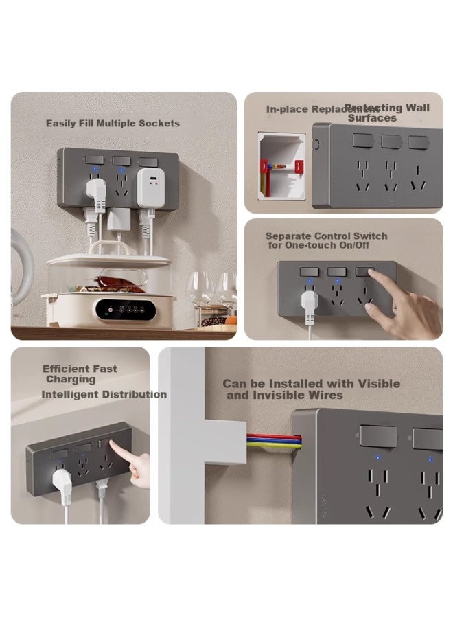 Aux 16a Air Conditioner High Power Kitchen Extension Multi-hole Converter Socket Wireless Plug-in Board Gray