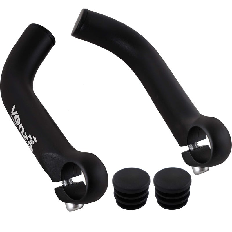 Venzo Bicycle Handlebar Extender for Mountain Hybrid Bike - Compatible with 7/8'’ 22.2mm - Flat Bar Ends with Plugs - 150mm - Ergonomic Design Lightweight & Durable - Matt Black - Image 1