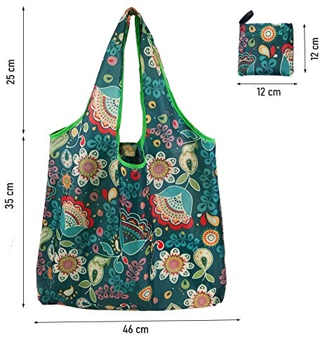 Elios Womens Designer Pattern Reusable And Foldable Shopping Bag/Tote Hand Bag/Travel Bag/Grocery Bag|Heavy Duty,Eco Friendly|Compact,Lightweight And Convenient (Pack Of 2(B)) - Image 3