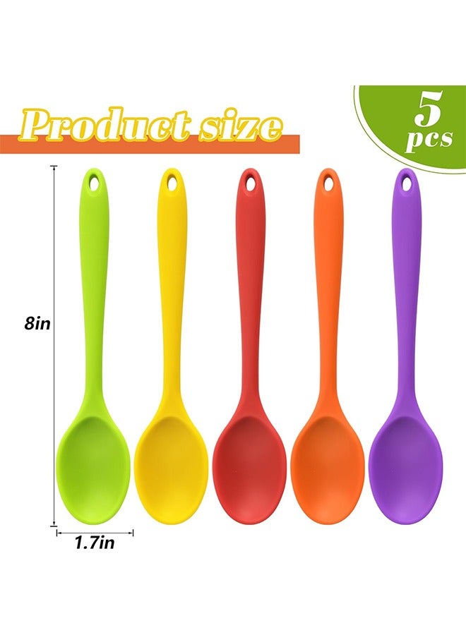 5PCS Small Silicone Spoons, 8Inch Heat Resistant Spoons Nonstick Kitchen Spoons Silicone Tea Spoon for Kitchen Cooking Baking Stirring - Image 2