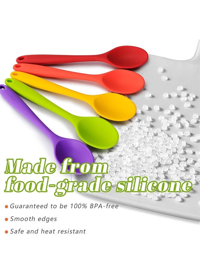 5PCS Small Silicone Spoons, 8Inch Heat Resistant Spoons Nonstick Kitchen Spoons Silicone Tea Spoon for Kitchen Cooking Baking Stirring - Image 3