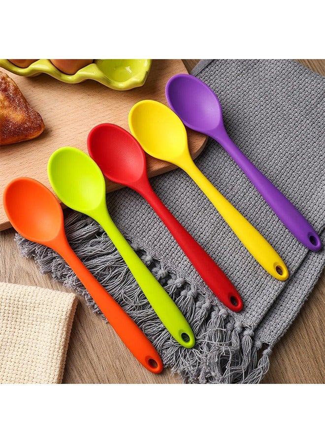 5PCS Small Silicone Spoons, 8Inch Heat Resistant Spoons Nonstick Kitchen Spoons Silicone Tea Spoon for Kitchen Cooking Baking Stirring - Image 5