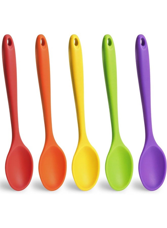 5PCS Small Silicone Spoons, 8Inch Heat Resistant Spoons Nonstick Kitchen Spoons Silicone Tea Spoon for Kitchen Cooking Baking Stirring - Image 1
