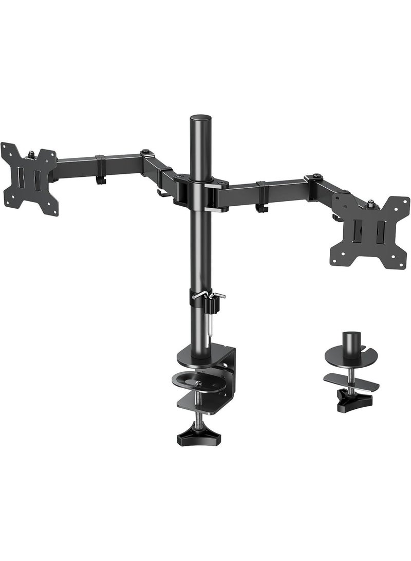 Desktop stand for two monitors, adjustable vertical stand for 13-27 inch monitors with display arm and clamp mounting accessory - Image 1
