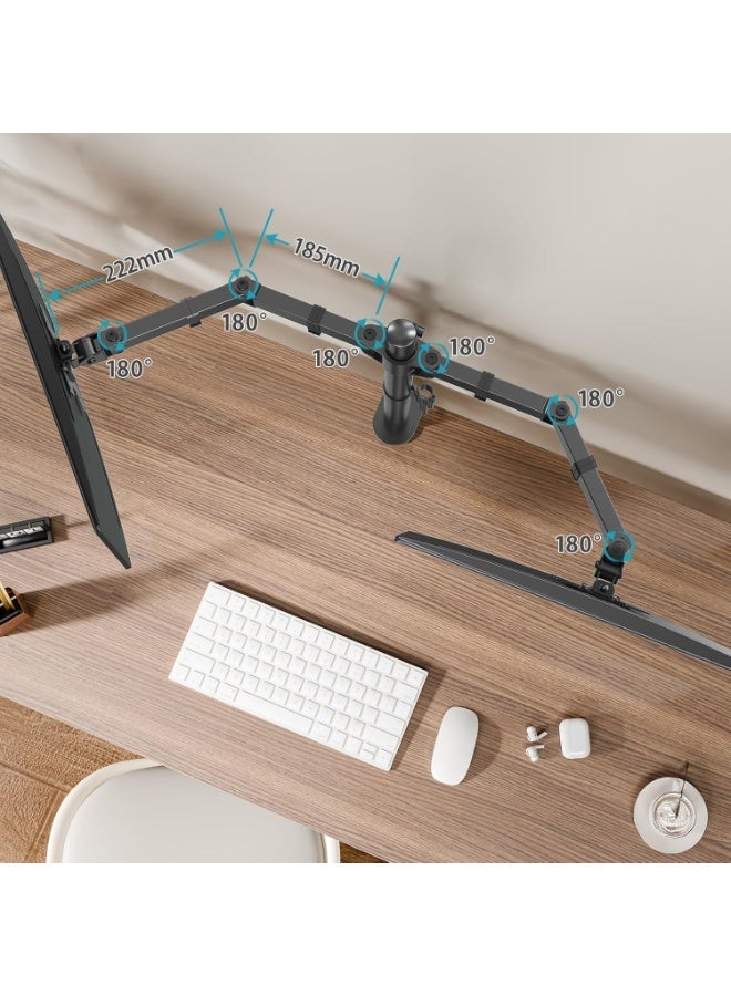 Desktop stand for two monitors, adjustable vertical stand for 13-27 inch monitors with display arm and clamp mounting accessory - Image 2