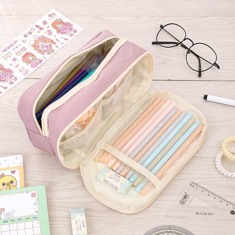 MsAnya Pencil Case Pen Bag, Muti-Layers Big Capacity Pencil Pouch Pen Organizer Durable Stationery Holder for Marker Organization School Supplies Office Storage Desk Organizing (pink) - Image 3