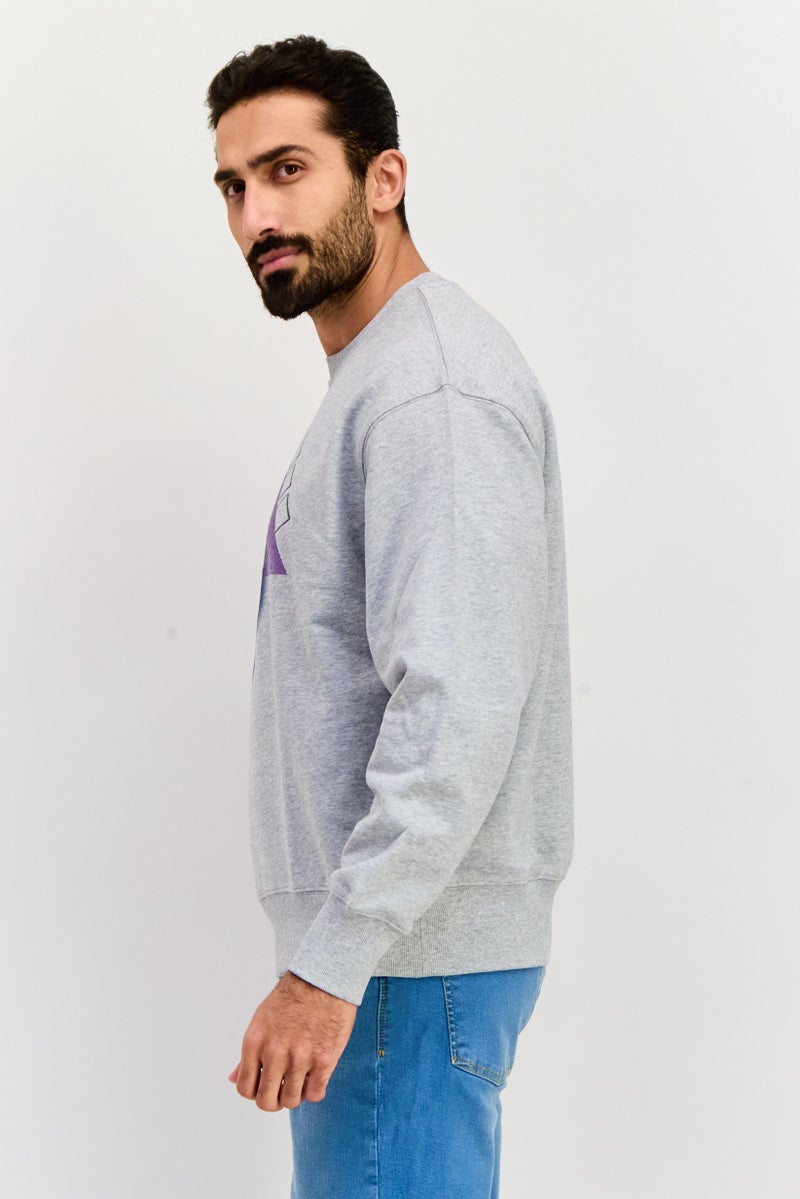 ESPRIT Men Crew Neck Embroidered Long Sleeves Sweatshirt, Grey - Image 3