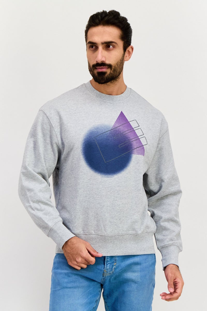 ESPRIT Men Crew Neck Embroidered Long Sleeves Sweatshirt, Grey - Image 1