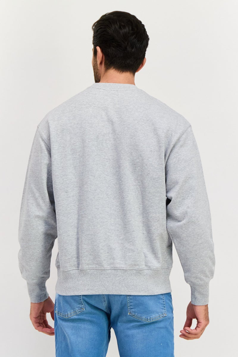 ESPRIT Men Crew Neck Embroidered Long Sleeves Sweatshirt, Grey - Image 4