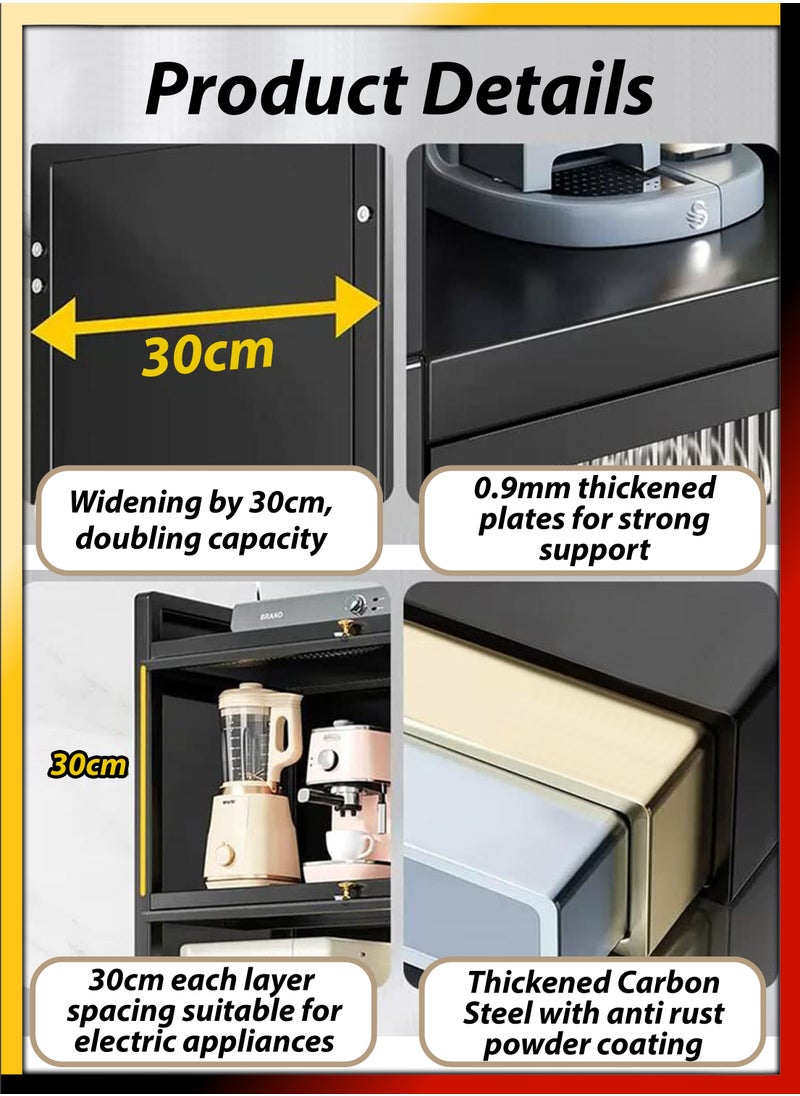 DBLEW 3 Tier Kitchen Storage Rack Floor Standing Baker's Rack Shelves Elegant Flip Up Acrylic Doors for Kitchen Dining Living Bed Room Organizer Shelf Pantry Cabinet  - Image 2