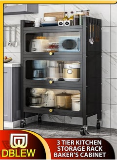 DBLEW 3 Tier Kitchen Storage Rack Floor Standing Baker's Rack Shelves Elegant Flip Up Acrylic Doors for Kitchen Dining Living Bed Room Organizer Shelf Pantry Cabinet  - Image 1