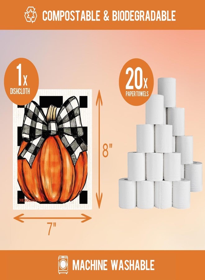 Morigins Autumn Fall Gnome Swedish Cloths for Kitchen, 6 Pack Pumpkin Reusable Paper Towels Washable，Swedish Dish Towels，Non-Scratch Cellulose Sponge Cloths，Biodegradable Cleaning Cloths 7 X 8 inch - Image 3