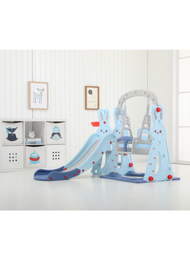 Rabbit Slide With Swing And Basketball Hoop 3*1.Light Blue