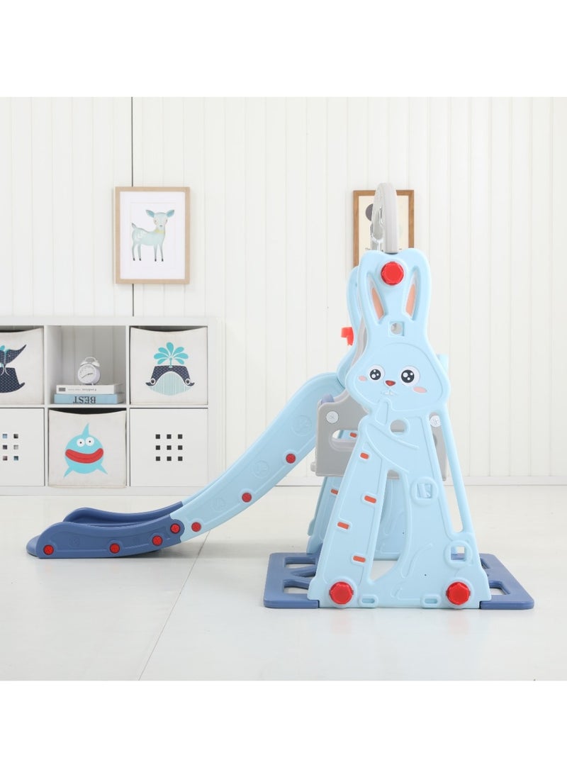 Rabbit Slide With Swing And Basketball Hoop 3*1.Light Blue