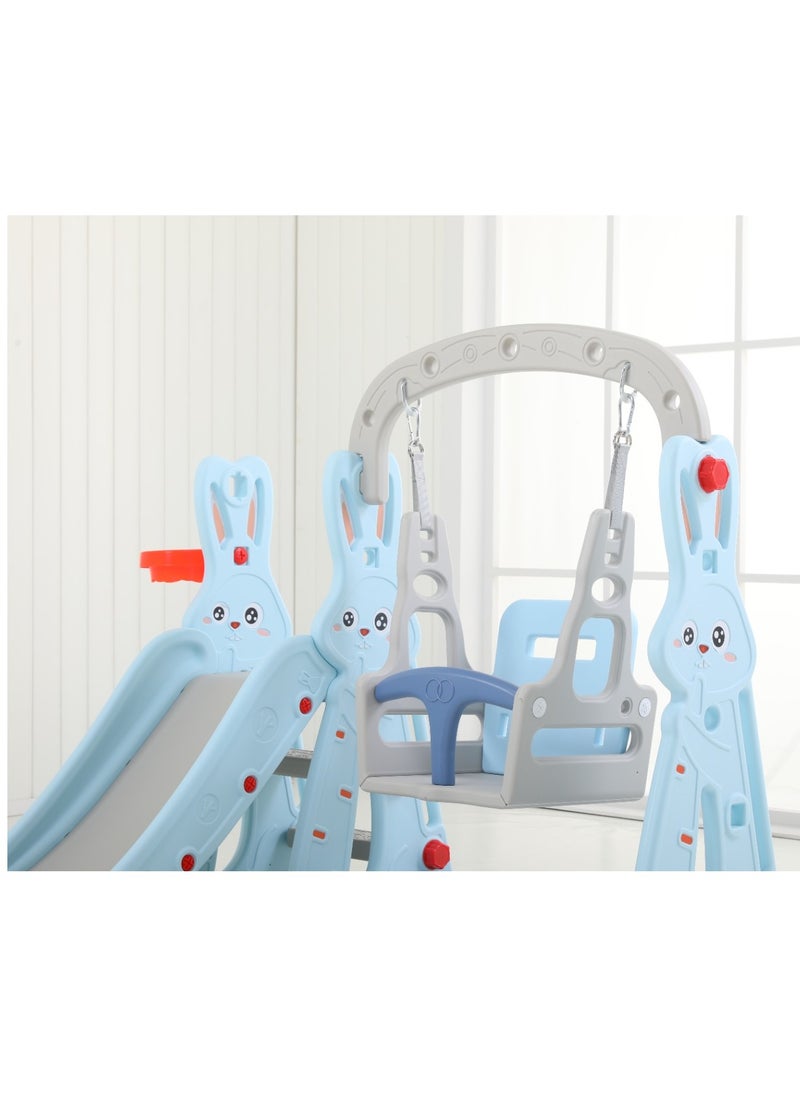 Rabbit Slide With Swing And Basketball Hoop 3*1.Light Blue