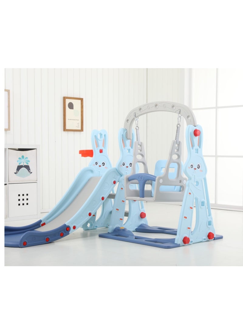 Rabbit Slide With Swing And Basketball Hoop 3*1.Light Blue