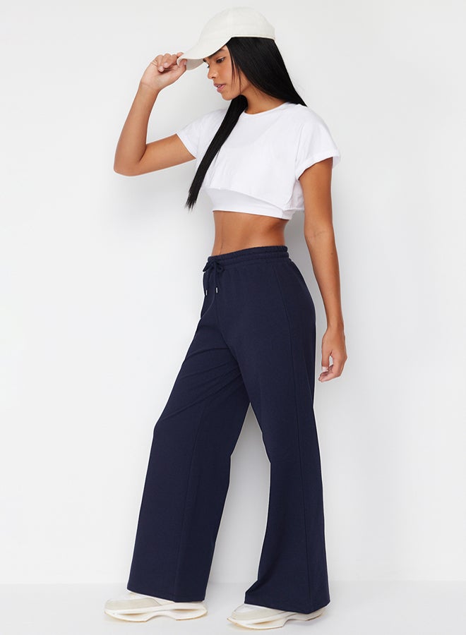 trendyol Dark Navy Blue Wide Leg Thin Knitted Sports Sweatpants - Image 2