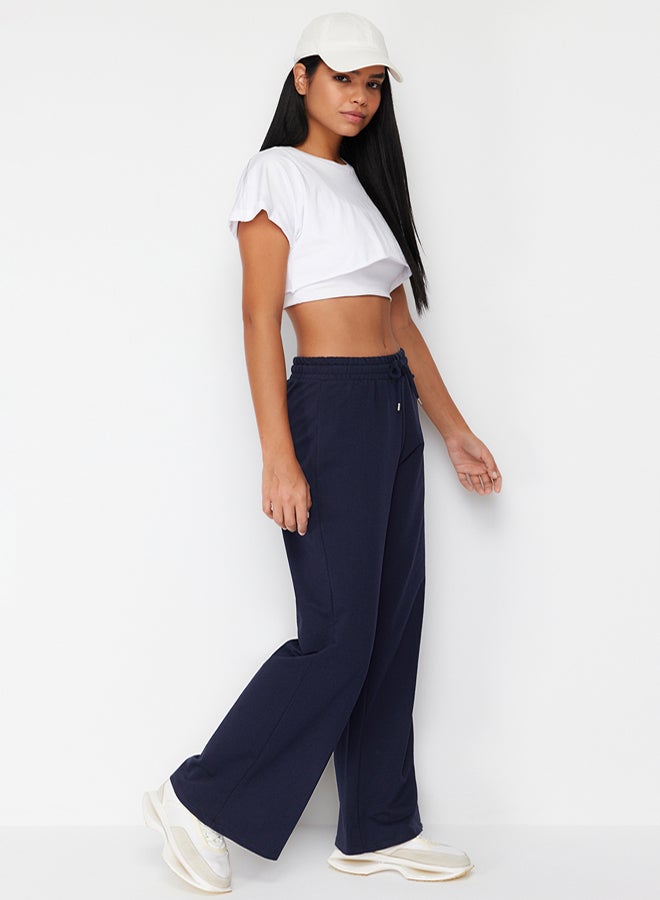trendyol Dark Navy Blue Wide Leg Thin Knitted Sports Sweatpants - Image 3