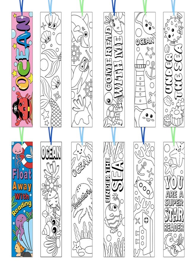 Haooryx Sea Animal Color Your Own Bookmarks - 75 Pcs Kids Coloring Blank Bookmarks Creative DIY Book Marker Paper Art Craft Supplies Teachers Students Rewards Reading Enthusiasts Summer Birthday Gifts - Image 1