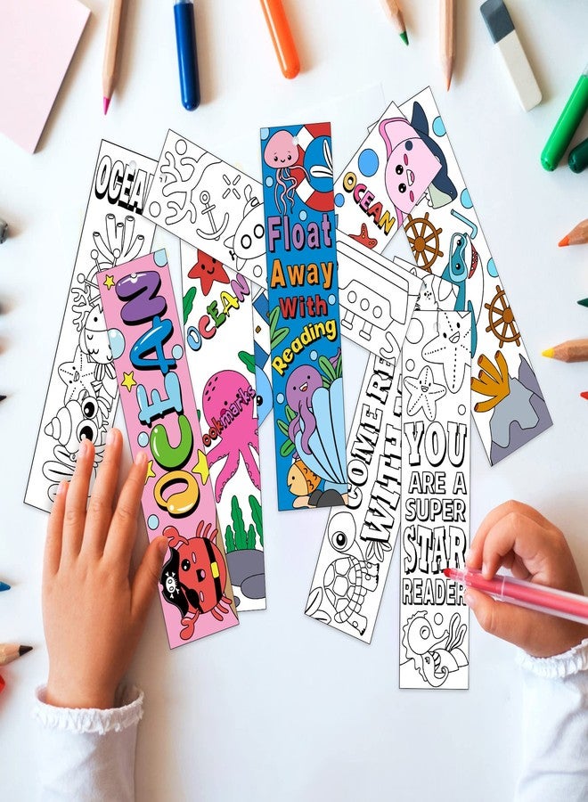 Haooryx Sea Animal Color Your Own Bookmarks - 75 Pcs Kids Coloring Blank Bookmarks Creative DIY Book Marker Paper Art Craft Supplies Teachers Students Rewards Reading Enthusiasts Summer Birthday Gifts - Image 5