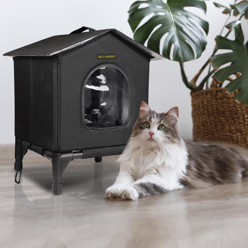 Rest-Eazzzy Heated Cat House for Outdoor Cats, Waterproof, Fully Insulated Shelter for Stray and Feral Cats, Great for Cat Houses for Outdoor Cat and Cat Beds for Indoor Cats (Grey-Heat, Small) - Image 2