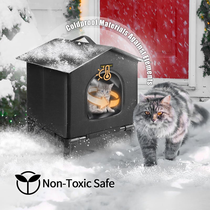 Rest-Eazzzy Heated Cat House for Outdoor Cats, Waterproof, Fully Insulated Shelter for Stray and Feral Cats, Great for Cat Houses for Outdoor Cat and Cat Beds for Indoor Cats (Grey-Heat, Small) - Image 4
