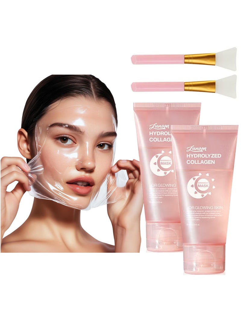 LUNOON 2PCS Collagen Face Mask, Night Wrapping Peel Off Facial Mask,Elasticity & Hydration Care, Reduce Sagging and Dullness,Improve Firming Gloss and Hydrating Skin For All Skin Types - Image 1