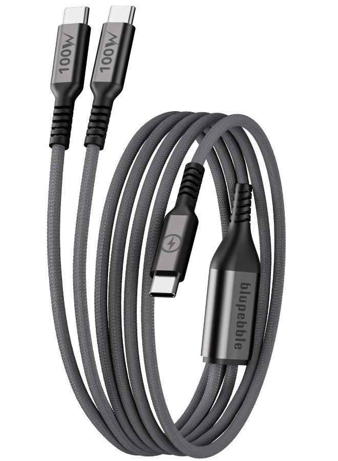 blupebble PowerFlow 3-in-1 USB-C to USB-C 100W Fast Charging Cable 1.2M | PD Charge & Sync Cable with Interchangeable Connectors for iPhone 16, MacBook, iPad, Android | Braided, Durable, Multi-Device - Image 1