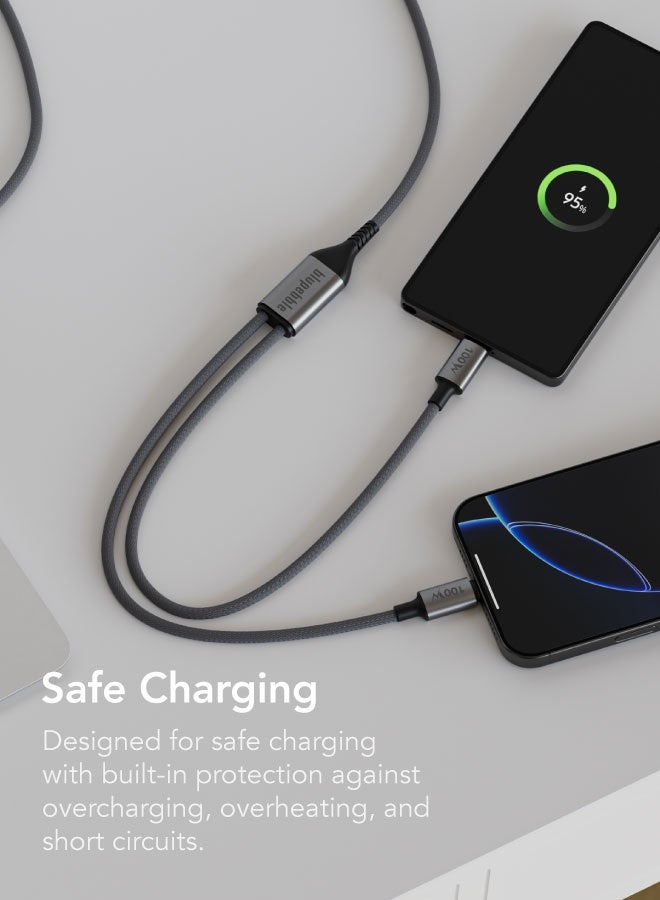 blupebble PowerFlow 3-in-1 USB-C to USB-C 100W Fast Charging Cable 1.2M | PD Charge & Sync Cable with Interchangeable Connectors for iPhone 16, MacBook, iPad, Android | Braided, Durable, Multi-Device - Image 5