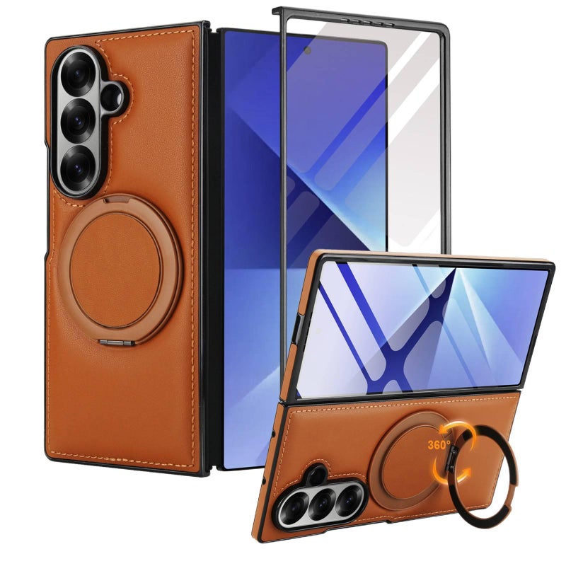 غطاء واقي بTPU لـ Samsung Galaxy Z Fold 7 باللون وردي مغناطيسي بوظيفة حامل من مادة TPU مع حامل دوار 360 درجة وحماية من السقوط مع مقاوم للصدمات مع تغطية كاملة مع مغناطيس قوي - Image 4