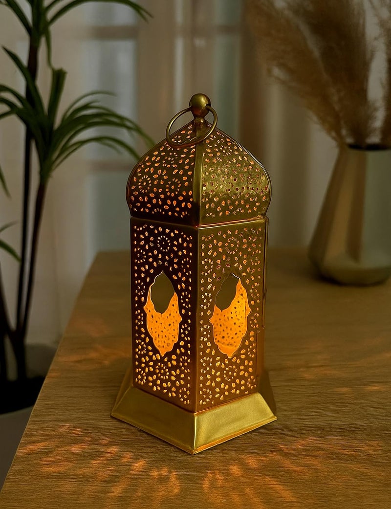 The Purple Tree Brass Moroccan Lantern Lamp Tealight Candle Holder for Diwali Decor (Gold), Diwali tealight Candle Holder, Gift for deepawali - Image 4