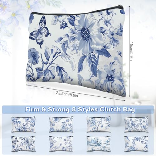 Stuffygreenus 24 Pcs Floral Cosmetic Bags Bulk for Women Blue and White Floral Makeup Bags Chinoiserie Canvas Travel Zipper Pouches Aesthetic Toiletry Bag for Girls Women Bridesmaids Wedding Supplies - Image 3