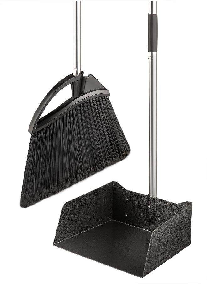 Yangbaga - Long Handled Dust Pan and Broom Set for Home,Heavy Duty Metal Dustpans and Brooms,Upright Stand Up Design,54" Outdoor Broom and 38" Dustpan Combo for,Lobby Floor, Yard,Home Kitchen Office Use - Image 1