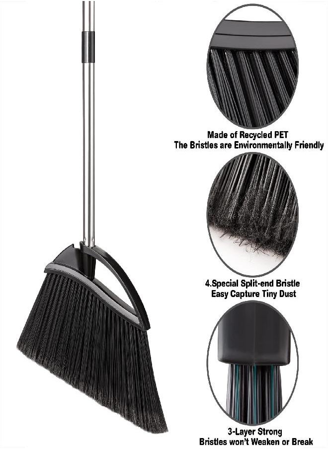 Yangbaga - Long Handled Dust Pan and Broom Set for Home,Heavy Duty Metal Dustpans and Brooms,Upright Stand Up Design,54" Outdoor Broom and 38" Dustpan Combo for,Lobby Floor, Yard,Home Kitchen Office Use - Image 1