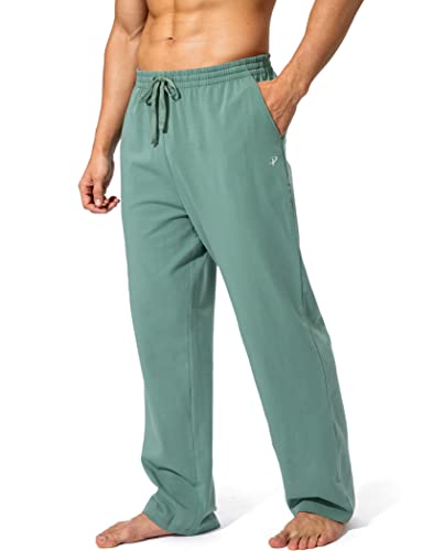 Pudolla Men's Cotton Yoga Sweatpants Athletic Lounge Pants Open Bottom Casual Jersey Pants for Men with Pockets (Green X-Large) - Image 1