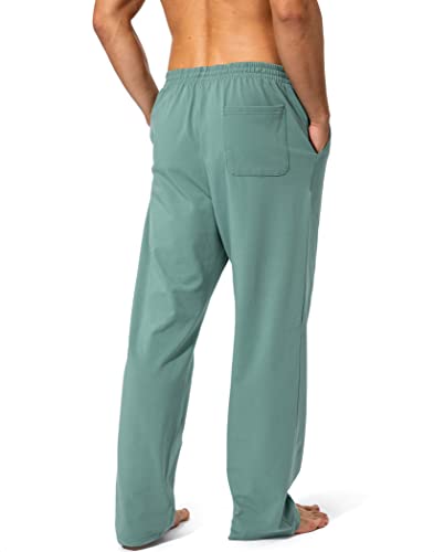 Pudolla Men's Cotton Yoga Sweatpants Athletic Lounge Pants Open Bottom Casual Jersey Pants for Men with Pockets (Green X-Large) - Image 3