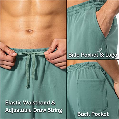 Pudolla Men's Cotton Yoga Sweatpants Athletic Lounge Pants Open Bottom Casual Jersey Pants for Men with Pockets (Green X-Large) - Image 5