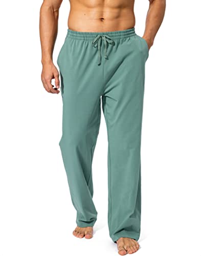 Pudolla Men's Cotton Yoga Sweatpants Athletic Lounge Pants Open Bottom Casual Jersey Pants for Men with Pockets (Green X-Large) - Image 2