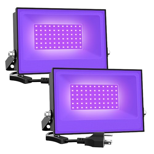 Onforu 2 Pack 38W LED Black Lights, Blacklight Flood Light with Plug, IP66 Waterproof, for Halloween Party, Glow in The Dark, Stage Lighting, Aquarium, Body Paint, Fluorescent Poster, Neon Glow,Black - Image 1