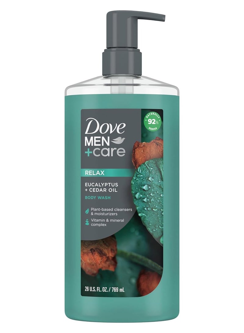 Dove Men+Care غسول الجسم Dove Men+Care بزيت الأوكالبتوس والأرز لإعادة بناء البشرة أثناء الاستحمام مع منظفات ومرطبات نباتية 26 أونصة - Image 1