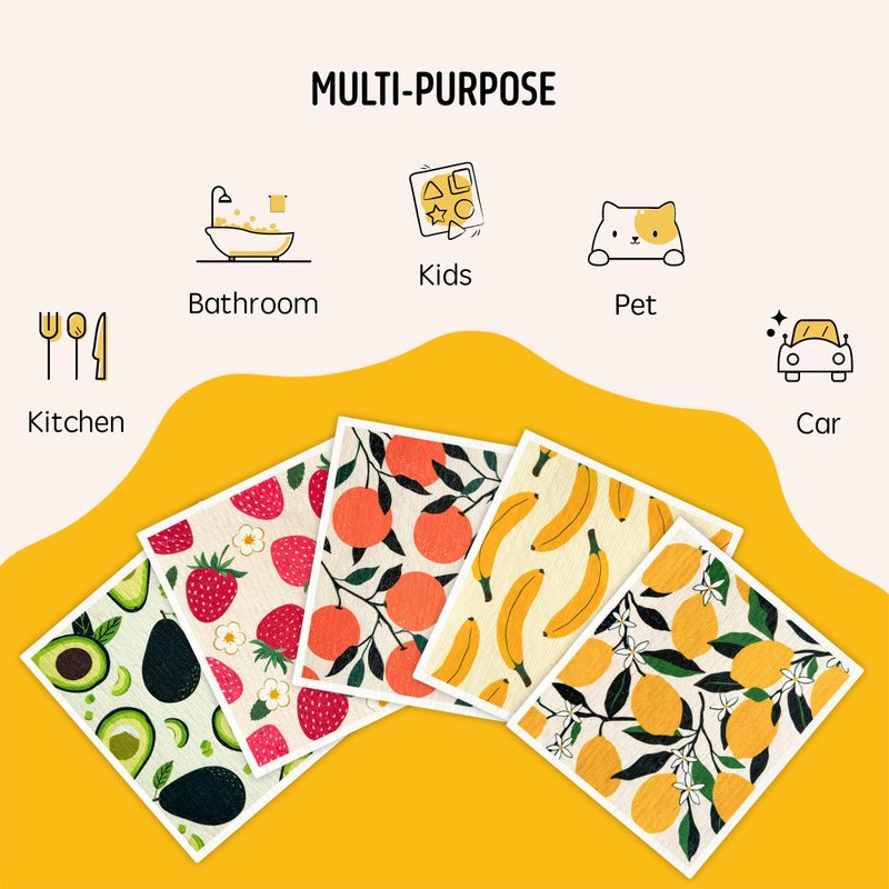 Augine Swedish Dishcloths for Kitchen, Swedish Dish Cloths 5 Pack, Super Absorbent Reusable Paper Towels Washable, Biodegradable, Quick Drying, Dishwasher Safe - Image 5