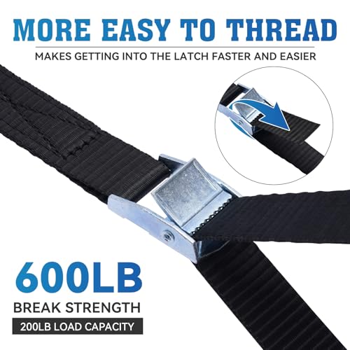 BRUTEBOSE Lashing Straps,1" x 10Ft Adjustable Cam Buckle Tie Down Cinch Strap for Packing Black 4 Pack,Packing Straps Heavy-Duty for Cargo/Luggage/Kayak/Truck/SUV/Car Roof Rack - Image 3